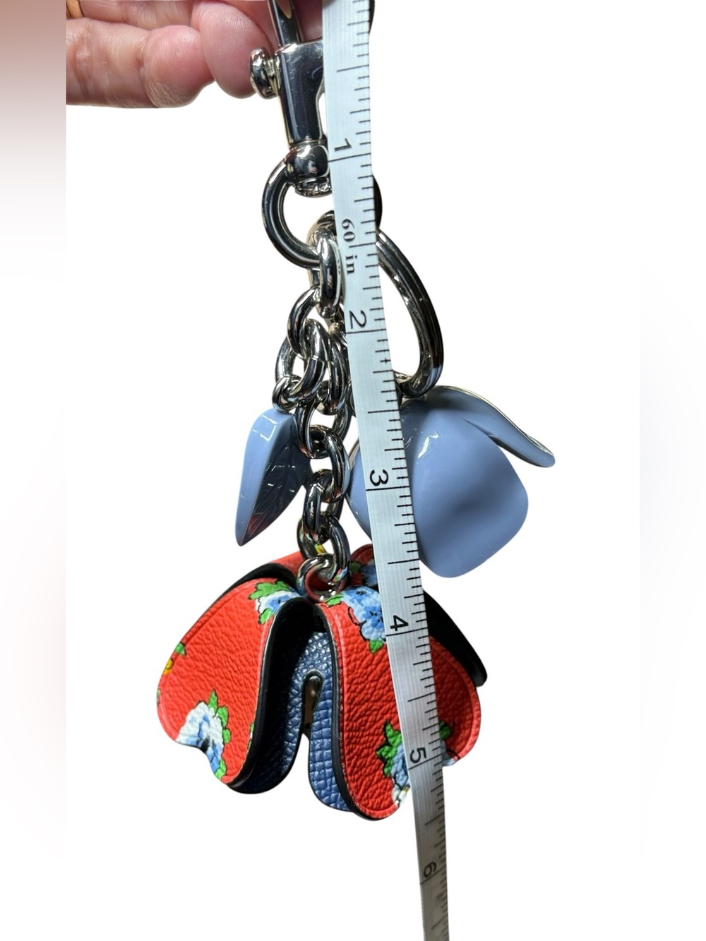 Coach Tea Rose Floral Resin Coated Canvas Bag Charm F58517 Blue Red NWOT - Picture 10 of 10